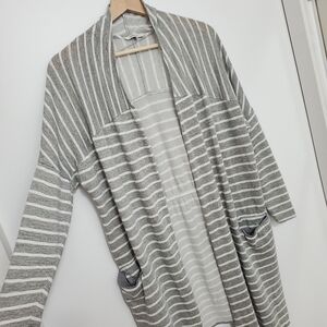 Sandwich Medium Long Open cardigan Lightweight Cotton Mix Grey White stripes